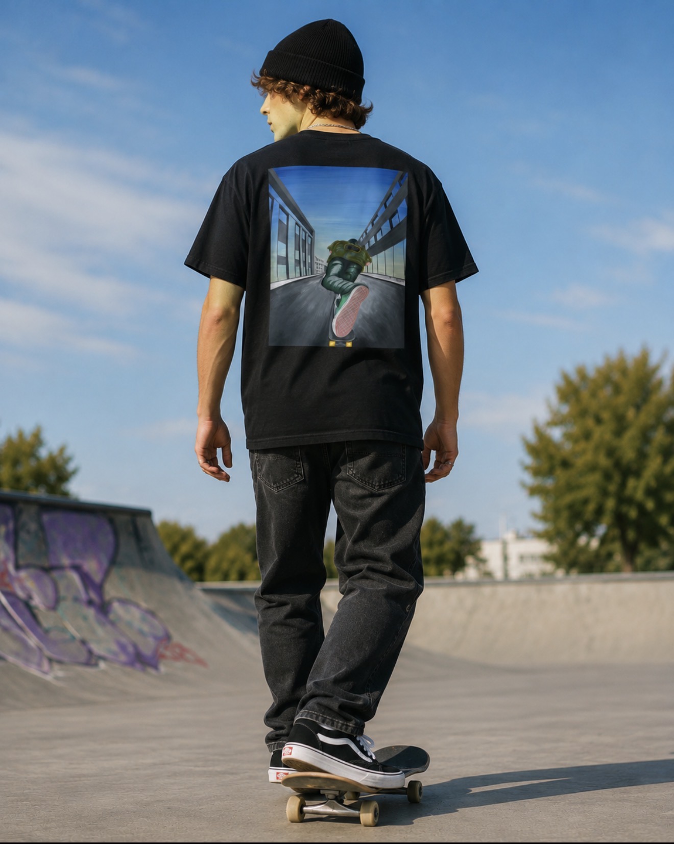 Custom t-shirt folded on a beach towel